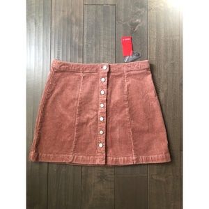 Salmon pink corduroy mini skirt